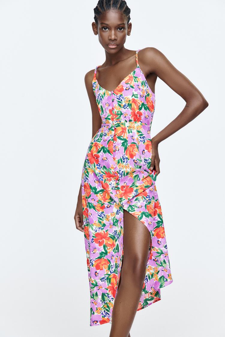 Zara floral linen dress sales